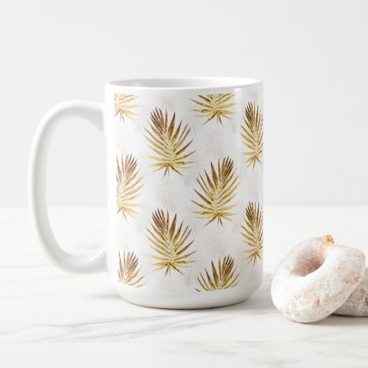 Tropisch witgouden palmbladeren groen koffiemok (Met donut)