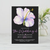 Tropisch-witte Floral Paars-Black Beach bruiloft Kaart (Staand voorkant)