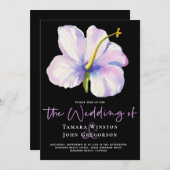 Tropisch-witte Floral Paars-Black Beach bruiloft Kaart (Voorkant / Achterkant)