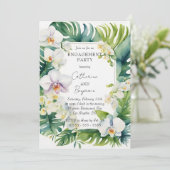 Tropisch Witte Orchidee & Groene Verloving Feest Kaart (Staand voorkant)