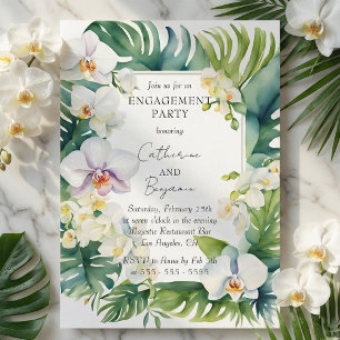 Tropisch Witte Orchidee & Groene Verloving Feest Kaart