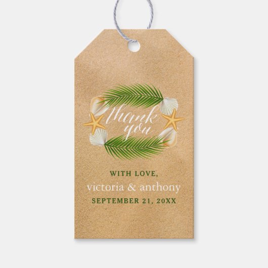 Tropisch Wreath Sandy Beach Weddenschap Bedankt Cadeaulabel (Voorkant)