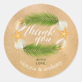 Tropisch Wreath Sandy Beach Weddenschap Bedankt Ronde Sticker (Voorkant)