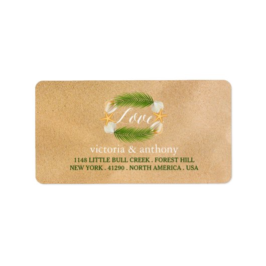 Tropisch Wreath Sandy Beach Wedding Etiket (Voorkant)