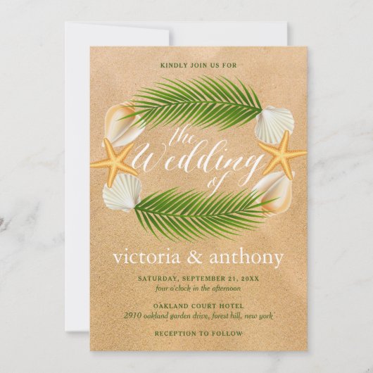 Tropisch Wreath Sandy Beach Wedding Kaart (Voorkant)