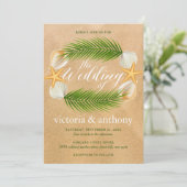 Tropisch Wreath Sandy Beach Wedding Kaart (Staand voorkant)