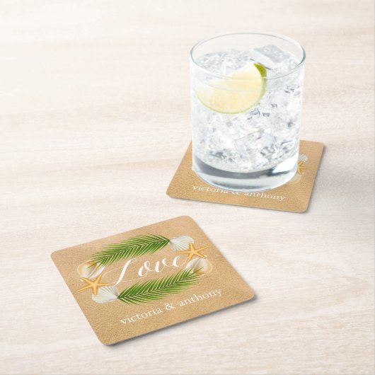 Tropisch Wreath Sandy Beach Wedding Kartonnen Onderzetters (Insitu)