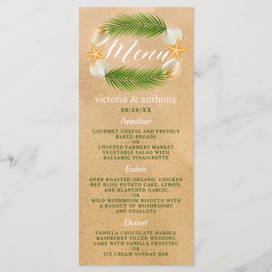 Tropisch Wreath Sandy Beach Wedding Menu (Voorkant)