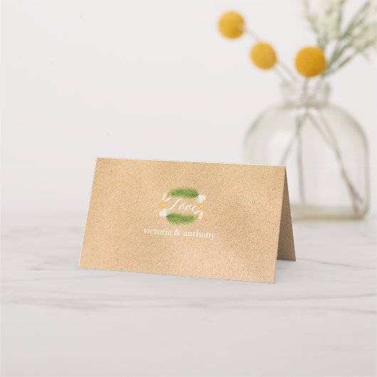 Tropisch Wreath Sandy Beach Wedding Plaatskaartje (Achterkant)