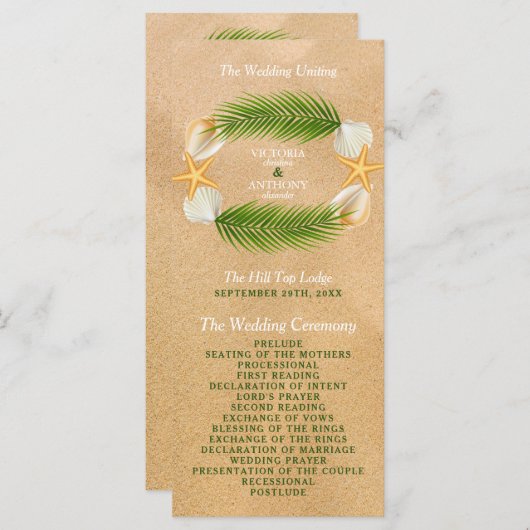 Tropisch Wreath Sandy Beach Wedding Programmakaart (Voorkant / Achterkant)