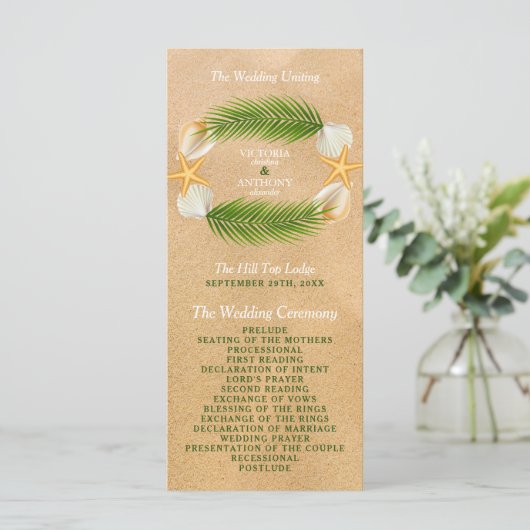 Tropisch Wreath Sandy Beach Wedding Programmakaart (Staand voorkant)