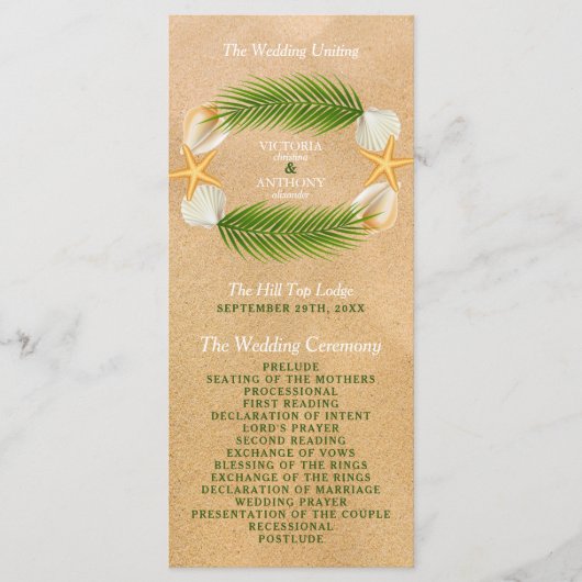 Tropisch Wreath Sandy Beach Wedding Programmakaart (Voorkant)