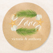 Tropisch Wreath Sandy Beach Wedding Ronde Kartonnen Onderzetter (Voorkant)
