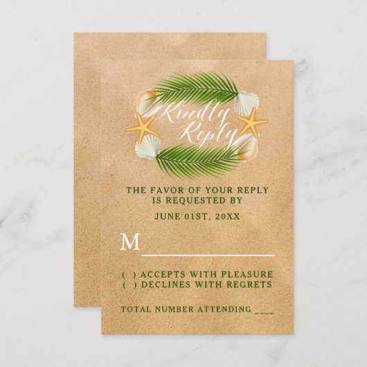 Tropisch Wreath Sandy Beach Wedding RSVP Kaartje (Voorkant / Achterkant)