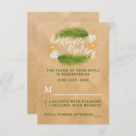 Tropisch Wreath Sandy Beach Wedding RSVP Kaartje