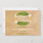 Tropisch Wreath Sandy Beach Wedding Save The Date (Voorkant)