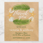 Tropisch Wreath Sandy Beach Wedding Wijn Etiket (Enkel label)