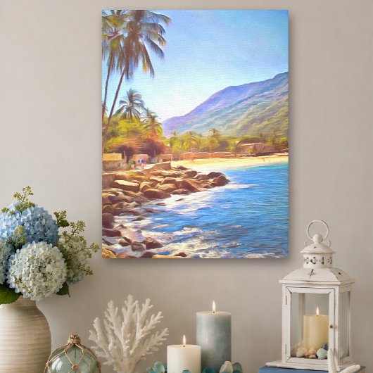 Tropisch Yelapa-strand Mexico Palmboom 761 Kunst Canvas Afdruk