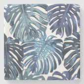 Tropisch zacht blauw wit strandblad stenen onderzetter (Voorkant)