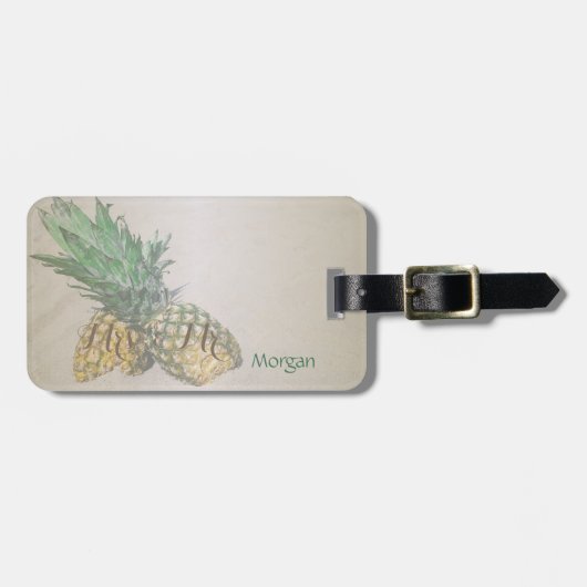 Tropisch ,Zand,Ananas-Personalisatie Bagagelabel (Voorkant horizontaal)