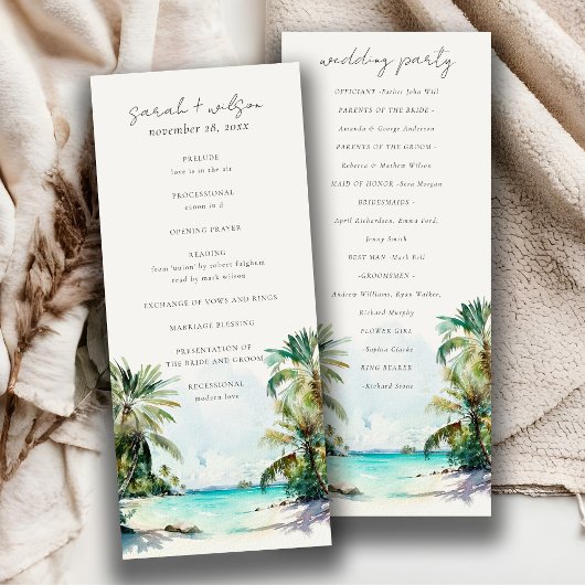 Tropisch zand Beach Palm Trees Wedding Programme Kaart