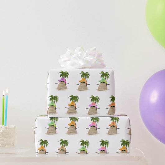 Tropisch zand Man met palmboomkrulpapier Cadeaupapier (Feestgeschenken)