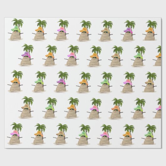 Tropisch zand Man met palmboomkrulpapier Cadeaupapier (Vlak)