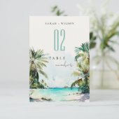 Tropisch Zand Strand Palm Tree Trouwtafel Nummer Kaart (Staand voorkant)
