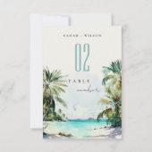 Tropisch Zand Strand Palm Tree Trouwtafel Nummer Kaart (Achterkant)