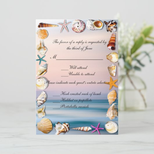 Tropisch zandstrand en antwoord op het huwelijk va kaart (Staand voorkant)