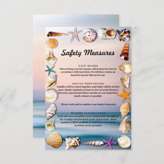 Tropisch zandstrand en veiligheidsmaatregelen voor informatiekaartje (Voorkant / Achterkant)