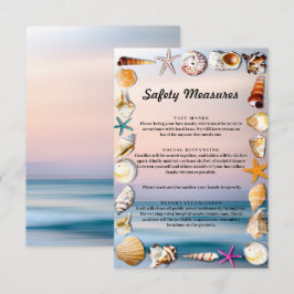 Tropisch zandstrand en veiligheidsmaatregelen voor informatiekaartje