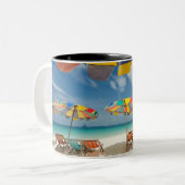 Tropisch zandstrand en zee van turkooizen. 2 tweekleurige koffiemok (Voorkant links)