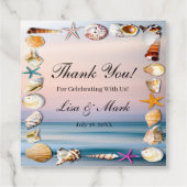 Tropisch zandstrand en zeeschelpen bedankjes labels (Achterkant)