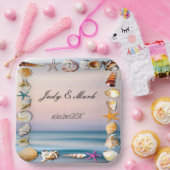 Tropisch zandstrand en zeeschelpen papieren bordje (Feest)