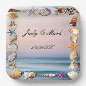 Tropisch zandstrand en zeeschelpen papieren bordje (Voorkant)