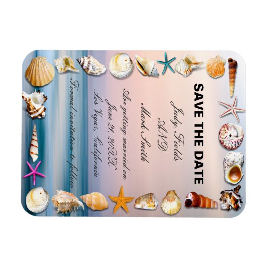 Tropisch zandstrand en zeeschelpen sparen de datum magneet (Horizontaal)