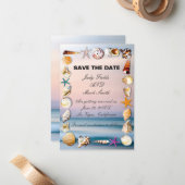 Tropisch zandstrand en zeeschelpen sparen de datum notitiekaartje (Voorkant / Achterkant in situ)