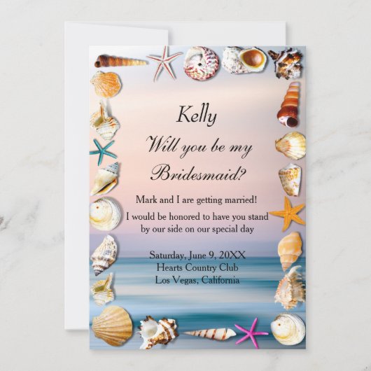 Tropisch zandstrand en zeeshells Bridesmaid Kaart (Voorkant)
