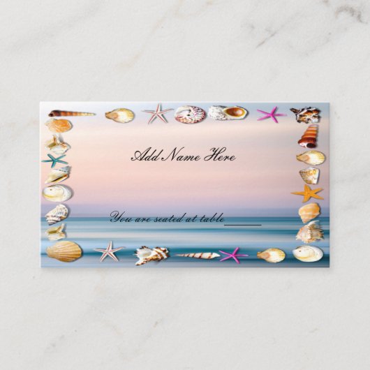 Tropisch zandstrand en zeeshells weddenschap plaatskaartje (Voorkant)