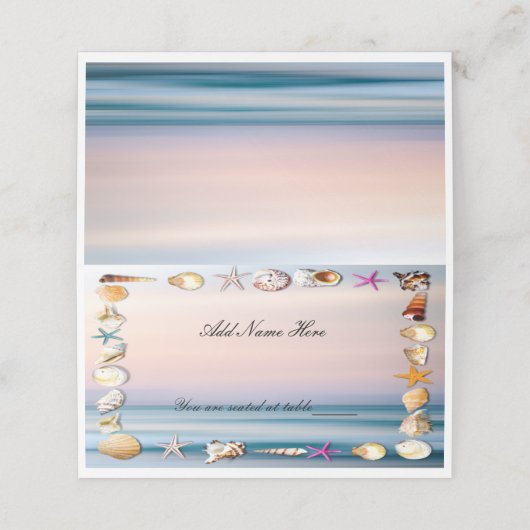 Tropisch zandstrand en zeeshells weddenschap plaatskaartje (Buitenkant ongevouwen)
