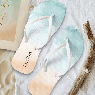 Tropisch Zandstrand Oceaan Aquarel Persoonlijk Teenslippers