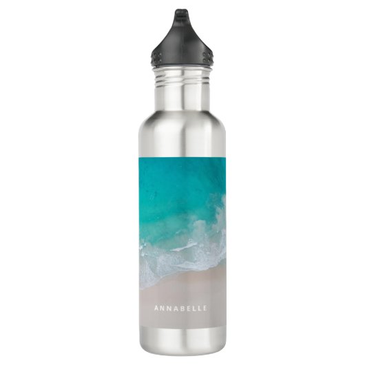 Tropisch zandstrand oceaan gepersonaliseerd het av waterfles  (Rechts)