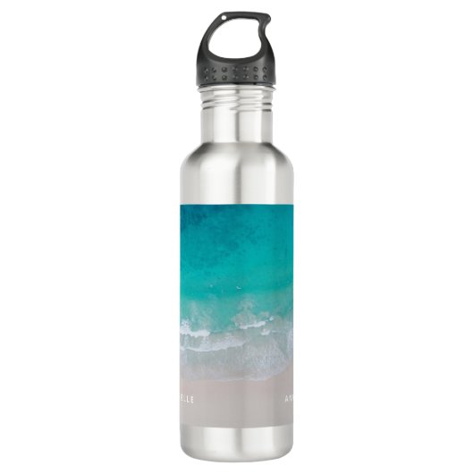 Tropisch zandstrand oceaan gepersonaliseerd het av waterfles (Voorkant)