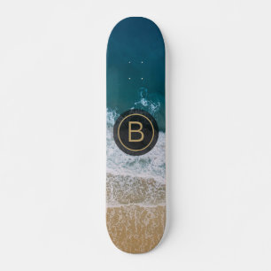 Tropisch Zandstrand Turkooizen Zee Gouden Monogram Persoonlijk Skateboard