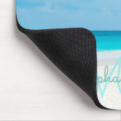 Tropisch zandstrand Turquoise Monogram Text Palm Muismat (Hoek)