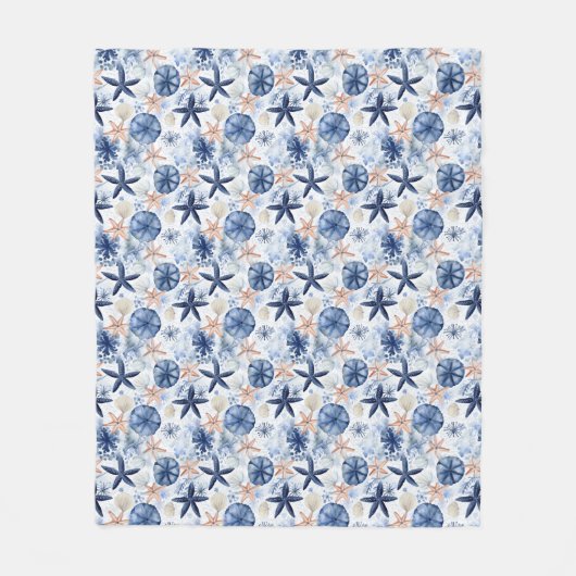 Tropisch zee blauw wit Waterverf patroon Fleece Deken (Voorkant)