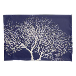 Tropisch Zee Coral White Navy Blue Beach Kussensloop