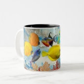 Tropisch Zee Kleurrijk viskoraalrif Blauwe Oceaan Tweekleurige Koffiemok (Voorkant links)