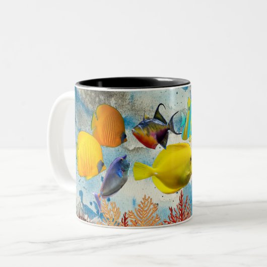 Tropisch Zee Kleurrijk viskoraalrif Blauwe Oceaan Tweekleurige Koffiemok (Voorkant links)